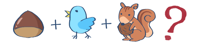 クリとトリとリスのイラストにイコールの結果が「？」になっているイラスト